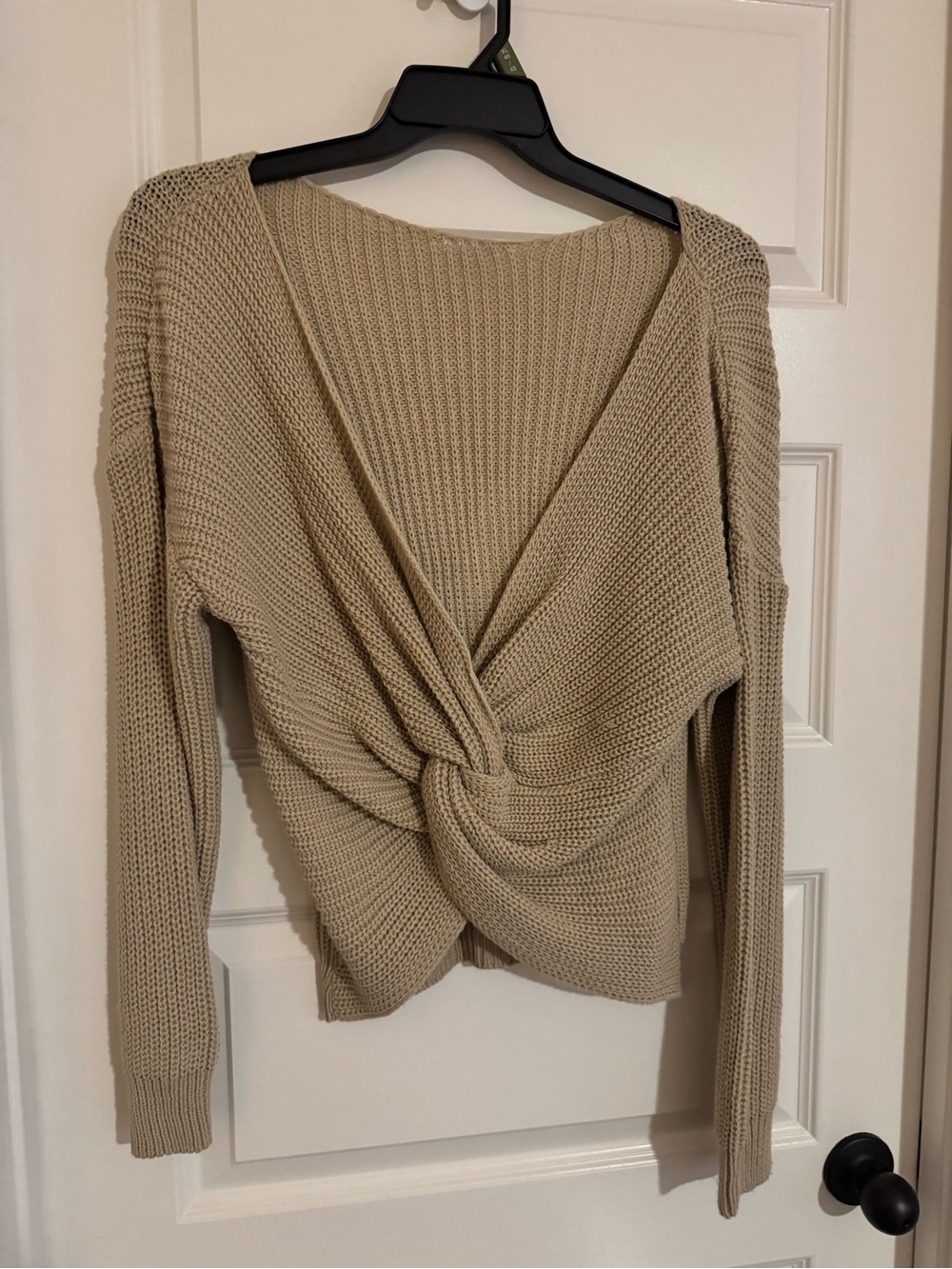 Twist Front Knit Sweater - Beige